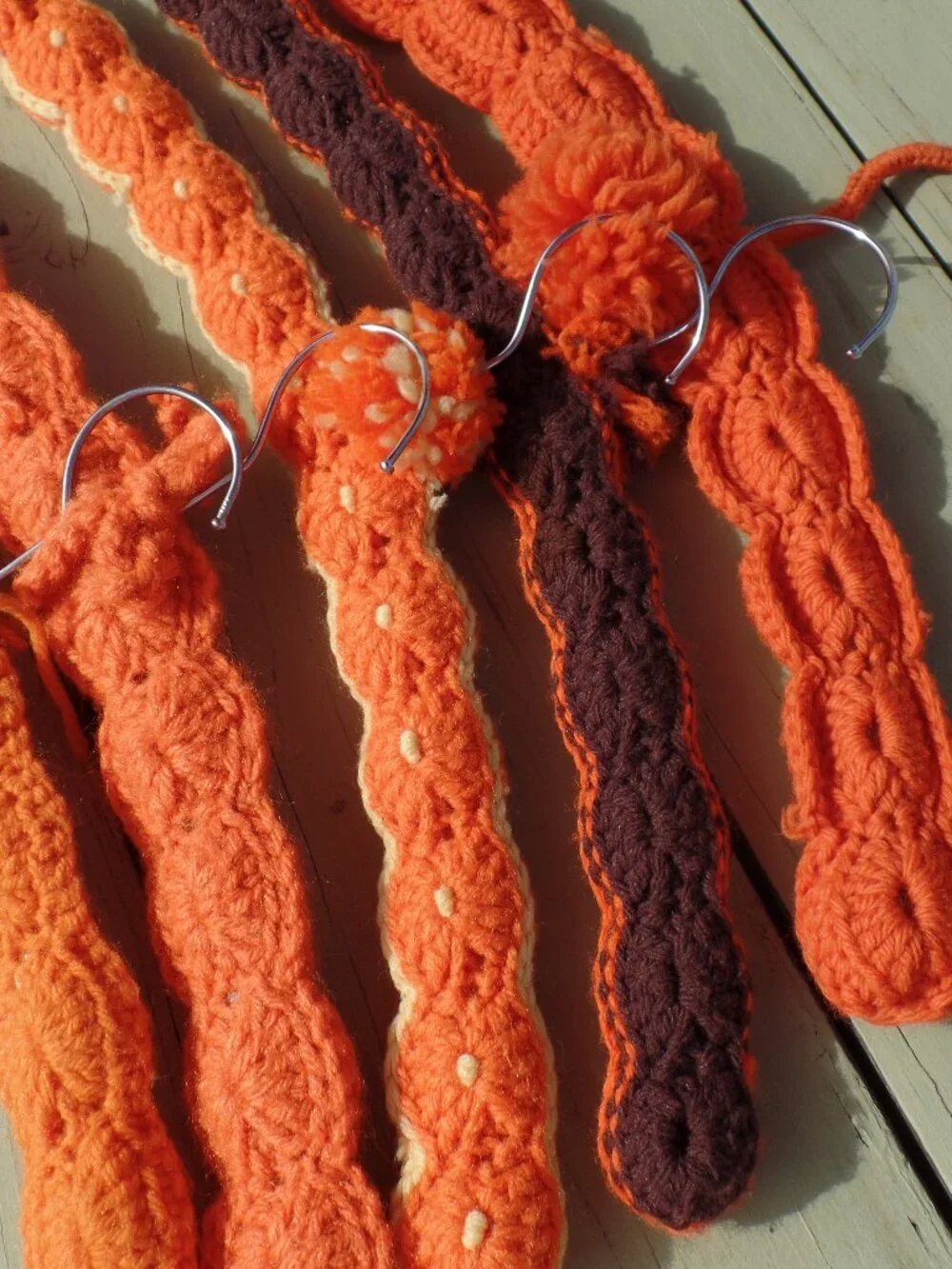 Vintage Hand Crocheted Hangers SET of 5 ORANGES